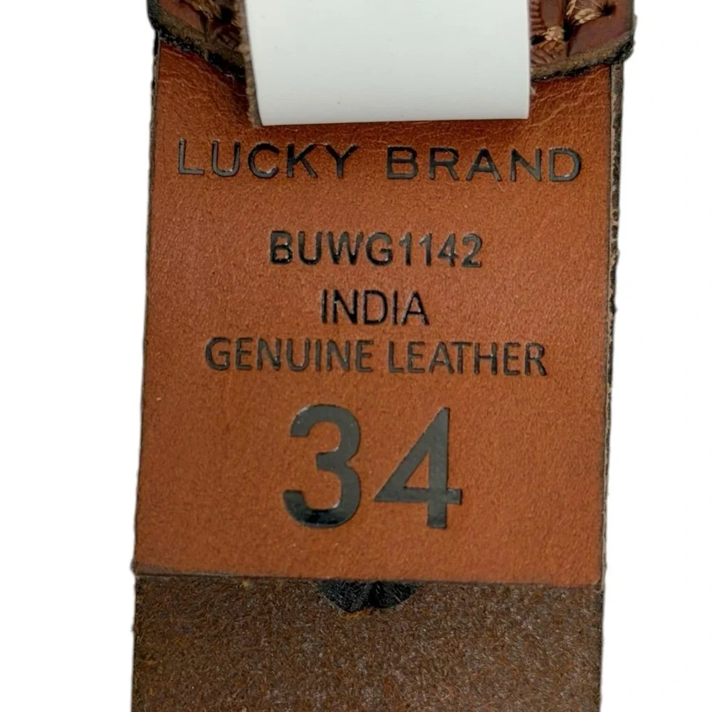 Lucky Brand Men's Size 34 Brown Genuine Leather Lacing Detail Laser Cut Belt NWT